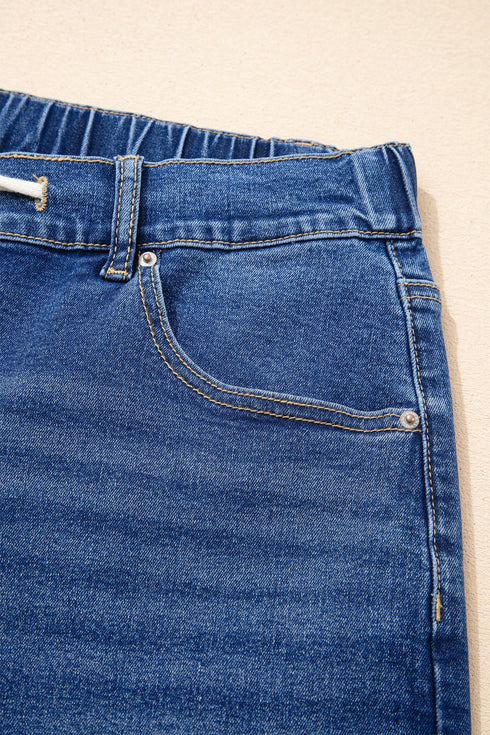 Washed Denim Lace Up Detail Statement Jeans