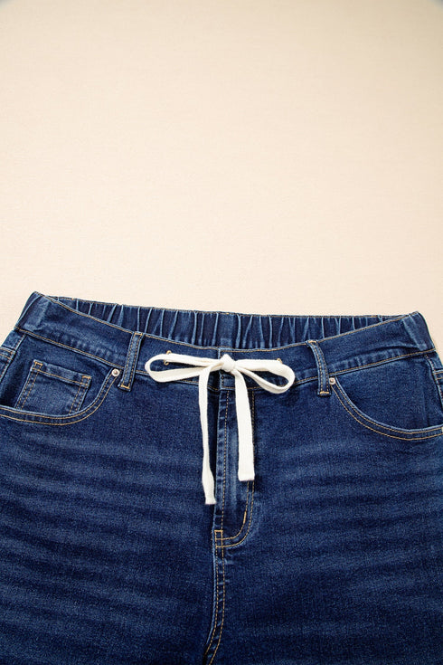 Washed Denim Lace Up Detail Statement Jeans