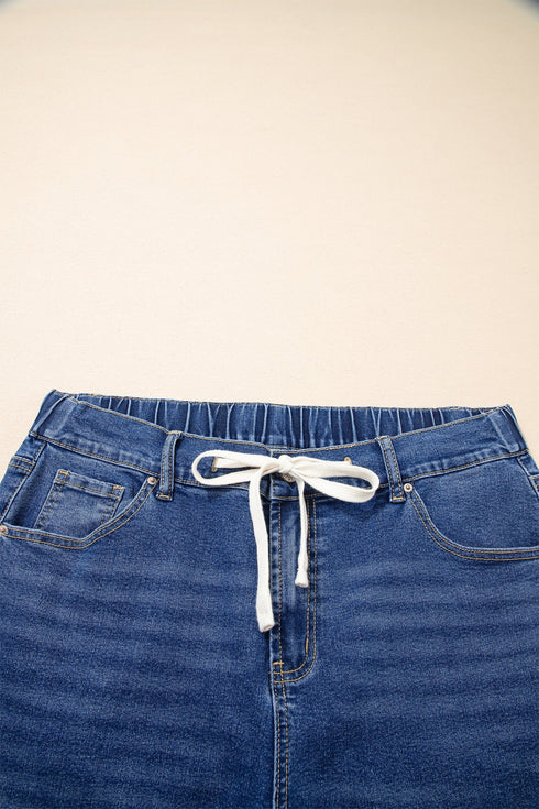 Washed Denim Lace Up Detail Statement Jeans