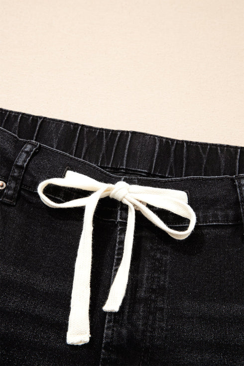 Washed Denim Lace Up Detail Statement Jeans
