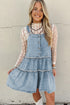 Washed Denim Tiered Flowy Western Overall Mini Dress