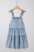 Washed Denim Tiered Flowy Western Overall Mini Dress