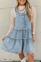 Washed Denim Tiered Flowy Western Overall Mini Dress