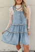 Washed Denim Tiered Flowy Western Overall Mini Dress