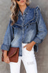 Washed Denim Western Ruffle Detail Button Down Shirt