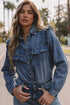 Washed Denim Western Ruffle Detail Button Down Shirt
