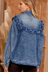 Washed Denim Western Ruffle Detail Button Down Shirt