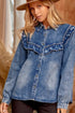 Washed Denim Western Ruffle Detail Button Down Shirt