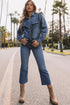 Washed Denim Western Ruffle Detail Button Down Shirt