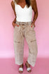 Washed Denim Wide Leg Barrel Fit Waist String Jeans