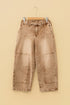 Washed Denim Wide Leg Barrel Fit Waist String Jeans