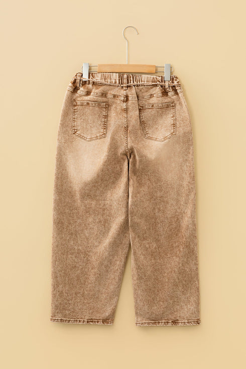 Washed Denim Wide Leg Barrel Fit Waist String Jeans