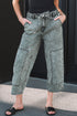 Washed Denim Wide Leg Barrel Fit Waist String Jeans