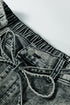 Washed Denim Wide Leg Barrel Fit Waist String Jeans