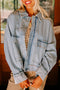 Washed Denim Zip Front Patch Pocket Drop Shoulder Cropped Jacket
