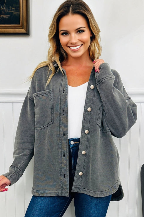 Washed Drop Shoulder Side Slit Utility Layering Jacket