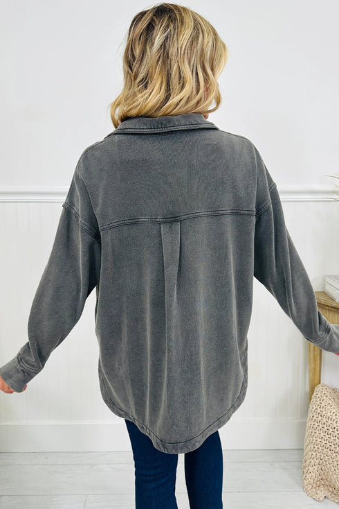 Washed Drop Shoulder Side Slit Utility Layering Jacket