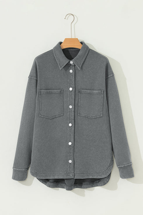Washed Drop Shoulder Side Slit Utility Layering Jacket