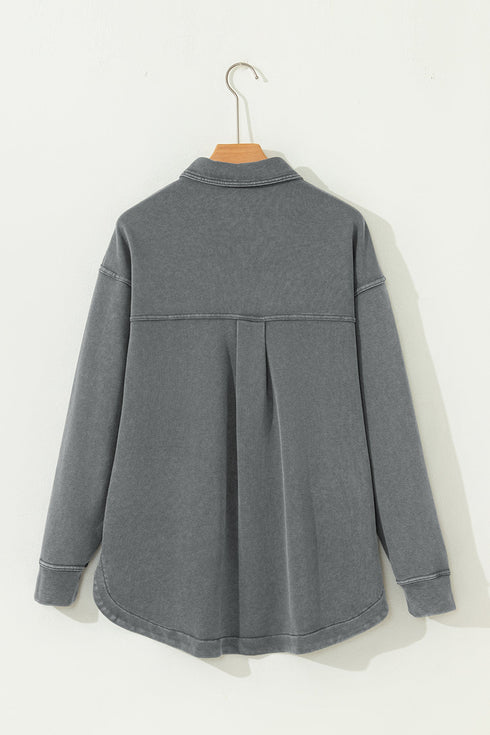 Washed Drop Shoulder Side Slit Utility Layering Jacket