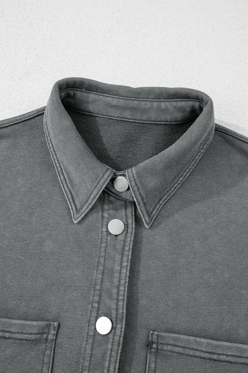 Washed Drop Shoulder Side Slit Utility Layering Jacket