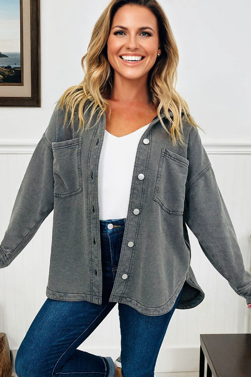 Washed Drop Shoulder Side Slit Utility Layering Jacket