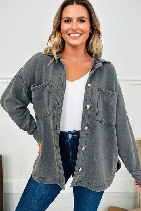 Washed Drop Shoulder Side Slit Utility Layering Jacket