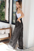 Washed Frayed Exposed Seam Wide Leg Denim Overall Jumpsuit