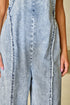 Washed Frayed Exposed Seam Wide Leg Denim Overall Jumpsuit