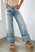 Washed High Rise Button Zip Fly Wide Leg Jeans