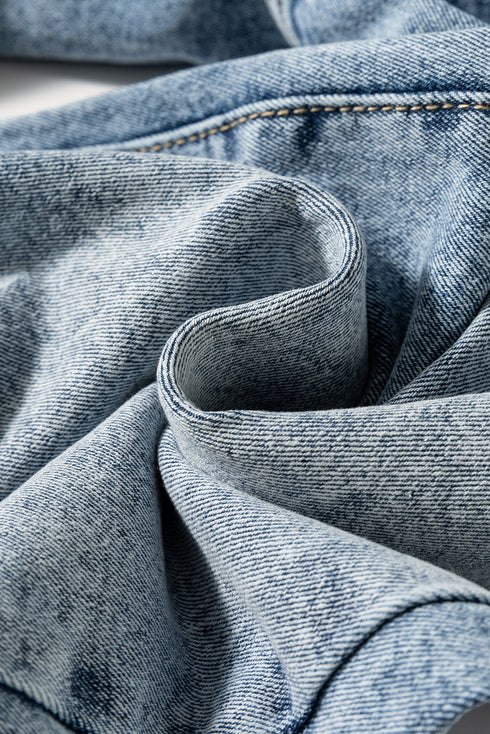 Washed High Rise Button Zip Fly Wide Leg Jeans