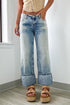 Washed High Rise Button Zip Fly Wide Leg Jeans
