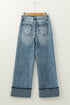 Washed High Rise Button Zip Fly Wide Leg Jeans