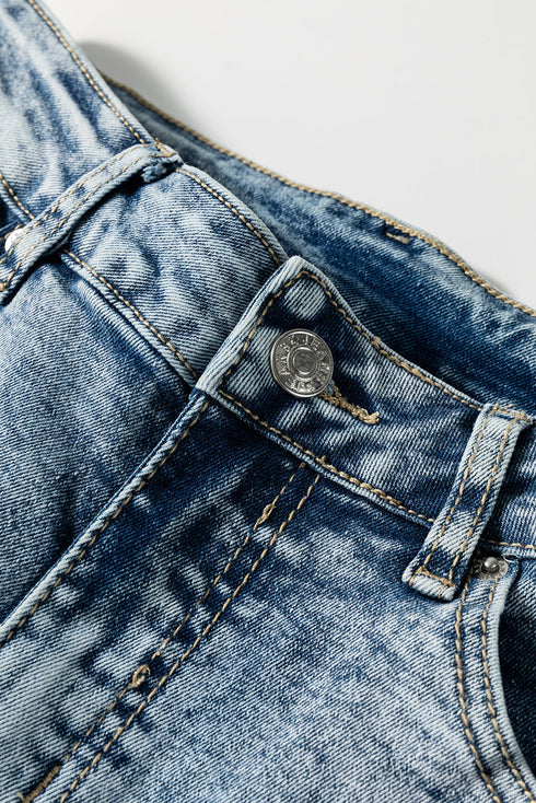 Washed High Rise Button Zip Fly Wide Leg Jeans