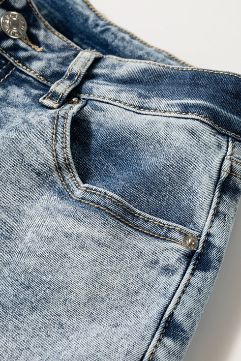 Washed High Rise Button Zip Fly Wide Leg Jeans