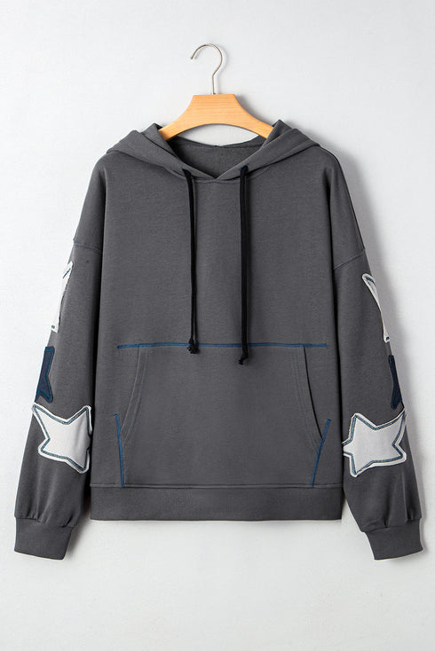 Washed Knit Star Patch Sleeve Oversized Hoodie