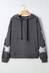Washed Knit Star Patch Sleeve Oversized Hoodie
