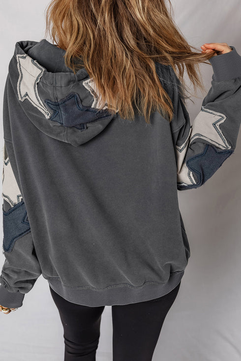Washed Knit Star Patch Sleeve Oversized Hoodie