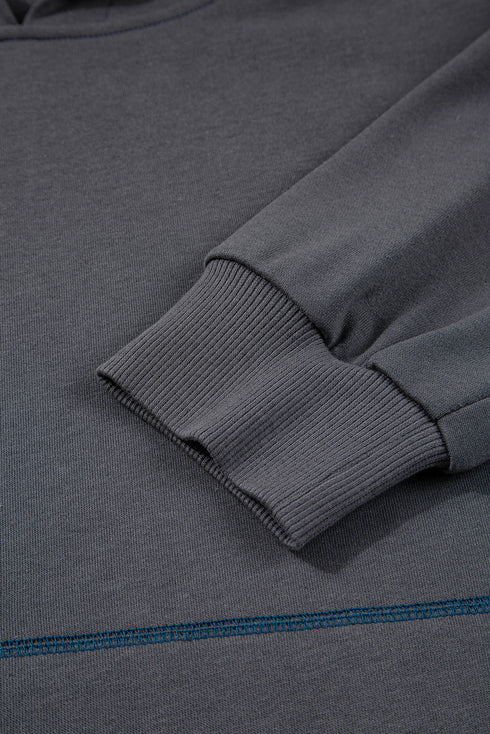 Washed Knit Star Patch Sleeve Oversized Hoodie