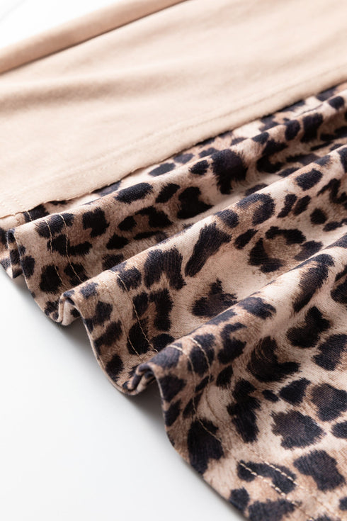 Washed Leopard Print Patchwork Wide Leg Pants
