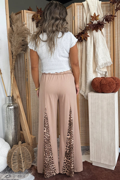 Washed Leopard Print Patchwork Wide Leg Pants