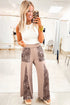 Washed Leopard Print Patchwork Wide Leg Pants