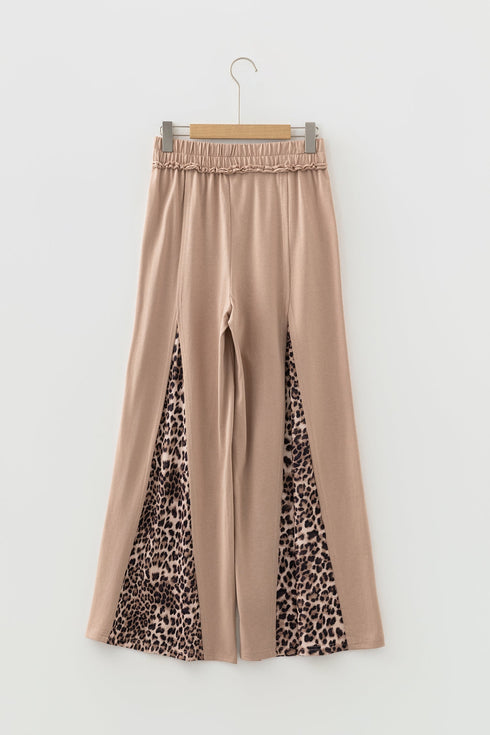 Washed Leopard Print Patchwork Wide Leg Pants