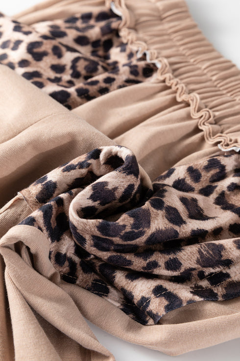 Washed Leopard Print Patchwork Wide Leg Pants
