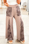 Washed Leopard Print Patchwork Wide Leg Pants