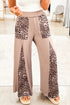 Washed Leopard Print Patchwork Wide Leg Pants