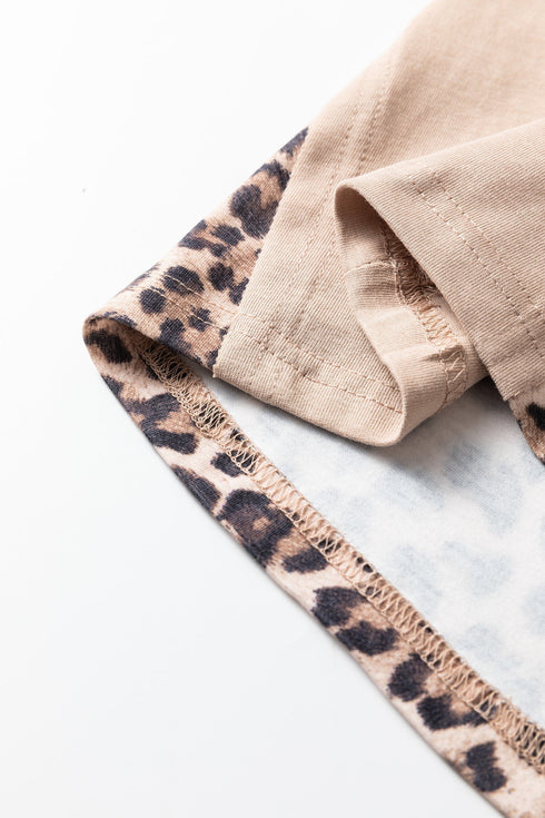 Washed Leopard Print Patchwork Wide Leg Pants