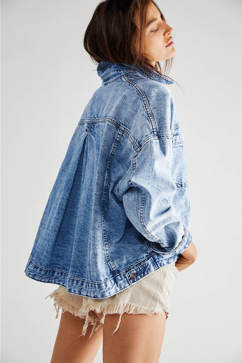 Washed Oversize Pocketed Denim Jacket