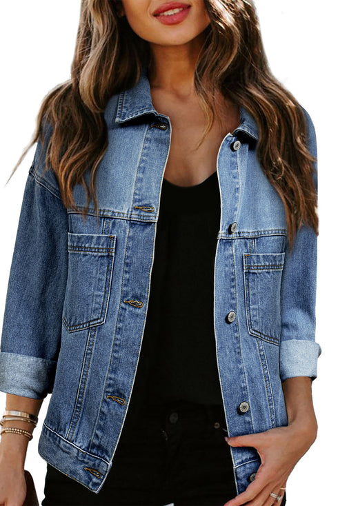Washed Oversize Pocketed Denim Jacket