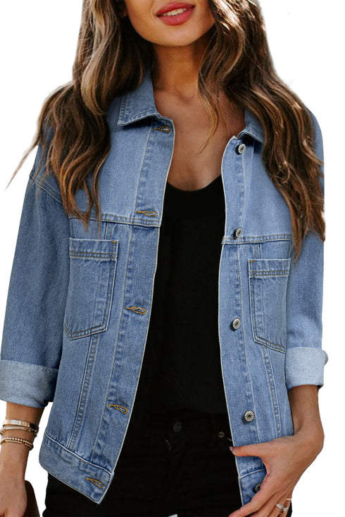 Washed Oversize Pocketed Denim Jacket