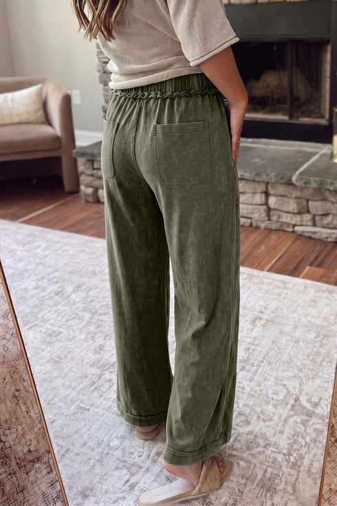 Washed Seam Detail Flare Leg Drawstring Pants